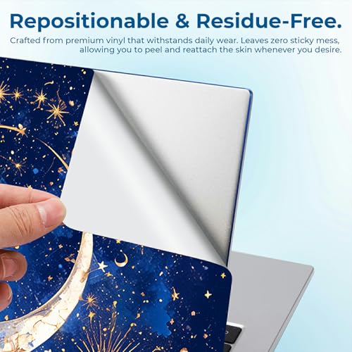 Reusable Universal Laptop Skin Sticker, Cut to Fit for 11.6–15.6 Inch Laptops, Waterproof Protective Film, No-Residue - Celestial Moon and Stars - color: Celestial Moon and Stars