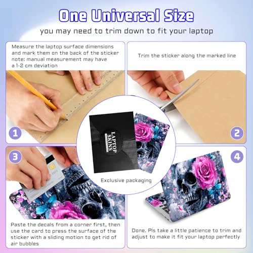 Universal Laptop Skin Sticker Decal, Compatible with MacBook HP Dell Lenovo 12"-15.6", Reusable Vinyl Notebook Cover 3PCS Set, High-Recognition Film-Pink Blue Flower Skull - color: Pink Blue Flower Skull