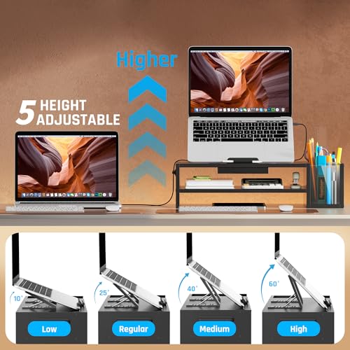 AFOOYO Adjustable Wood Laptop Stand, Ergonomic Height & Angle Computer Riser with Pen Holder – Compatible with MacBook Air/Pro, Dell, HP, Lenovo & 10-17.3" Notebooks – Black - color: Black, size: With Pen Holder
