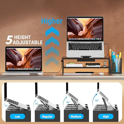 AFOOYO Adjustable Wood Laptop Stand, Ergonomic Height & Angle Computer Riser with Pen Holder – Compatible with MacBook Air/Pro, Dell, HP, Lenovo & 10-17.3" Notebooks – Black - color: Black, size: With Pen Holder