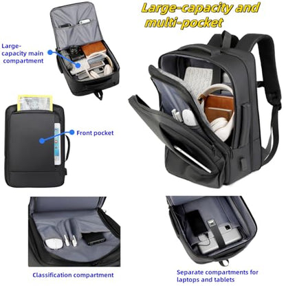 Business & Travel Laptop Backpack, Expandable Travel Backpack,With USB Charging Port, Chest strap，Water Resistant, Men Women (01#Black) - color: 01#black
