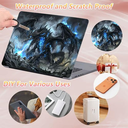 Laptop Skin Sticker Decal 12" 13" 13.3" 14" 15" 15.6",Waterproof Scratch Resistant Vinyl,Reusable Easy to Apply,for MacBook HP Dell Notebooks Netbooks Laptop,2 Wrist Pads,Black Blue Dragon - color: Black Blue Dragon