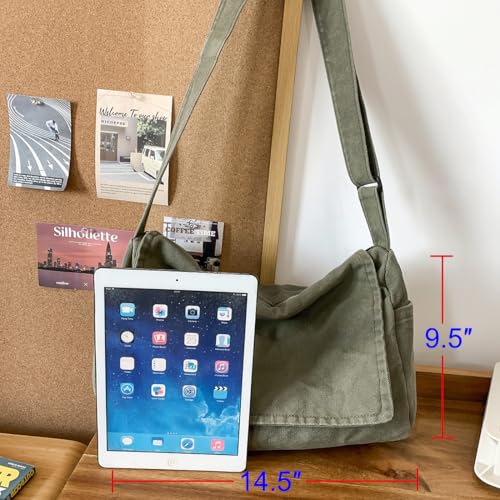 Messenger Bag for Women Men Satchel Bag Canvas Crossbody Shoulder Bag Casual Sling Bag - color: Grey