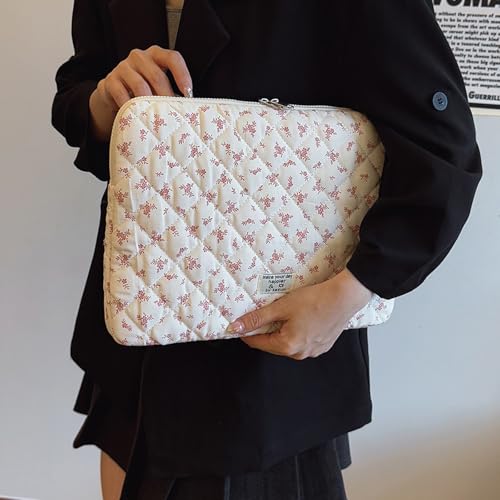 Cute Laptop Sleeve 13-15 inch Laptop Case Aesthetic Quilted Laptop Sleeve Computer Bag with Flower Printing for MacBook (Pink, 13inch) - color: Pink, size: 13inch