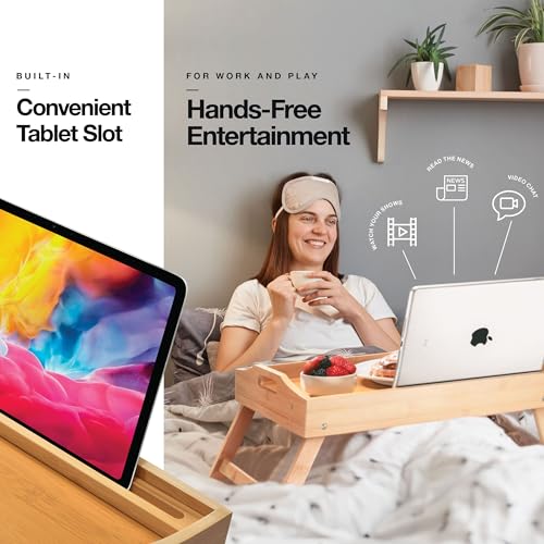 Bed Table Tray with Folding Legs, Laptop Holder and Handles - Breakfast Tray Bamboo Bed Tray for Eating, Sofa, Bed, Food Trays for Eating on Couch, Snacking and Working - size: (1 pack) 17"D x 13.1"W x 8.75"H