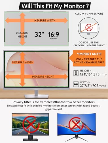2 Pack- 32 Inch 16:9 Magnetic Privacy Screen for Frameless Computer Monitor | Anti Glare, Anti Blue Light, Anti Spy, Eye Protect, Anti Reflect, Anti UV, Perfect fit, High Quality, Easy install, Removable - size: 32 Inch (Diagonal) - 16:9 Aspect Ratio
