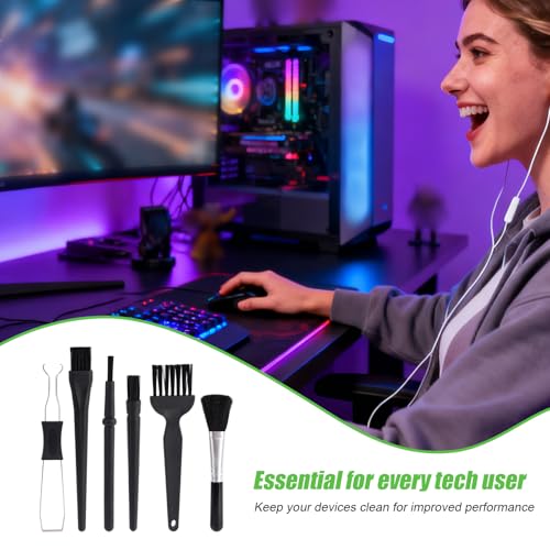6pcs Keyboard Cleaning Kit, Stainless Steel Keycap Puller & Anti Static Dust Brush Portable Keyboard Cleaning Brushes for Computer Keyboards Camera Motherboard Desk Office Equipment