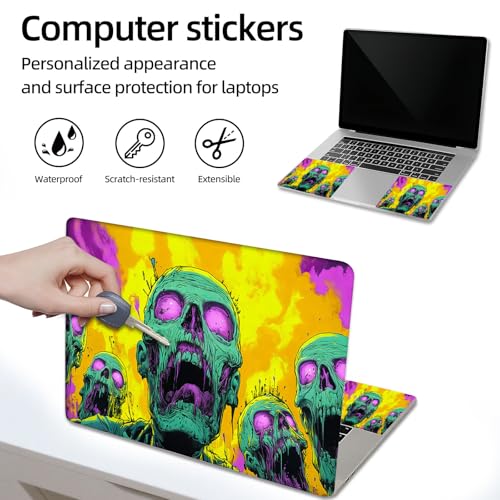 Aesthetic Laptop Skin Sticker, Green Zombies in Psychedelic Flames Waterproof Vinyl Laptop Decal, Removable Bubble Free, Reusable Protective Cover for 13 14 15 15.6 Inch - color: Green Zombies in Psychedelic Flames