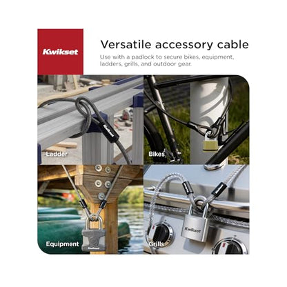 Kwikset Looped End Security Cable, 15 ft, 5/8 in Diameter, Steel, Black | Loops Through Bikes, Ladders, Grills and Equipment for Use with Any Padlock; 15 ft of Flexible Steel - size: 5/8" Diameter