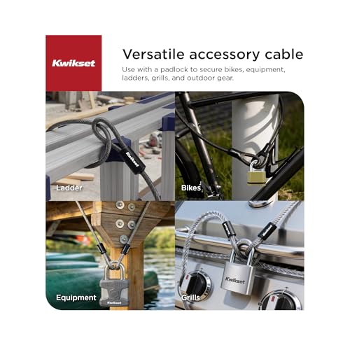 Kwikset Looped End Security Cable, 15 ft, 1/2 in Diameter, Steel, Black | Heavier 1/2 in Cable for Bikes, Generators, Grills and Jobsite Gear; Pair with Any Padlock, 15 ft Reach - size: 1/2" Diameter