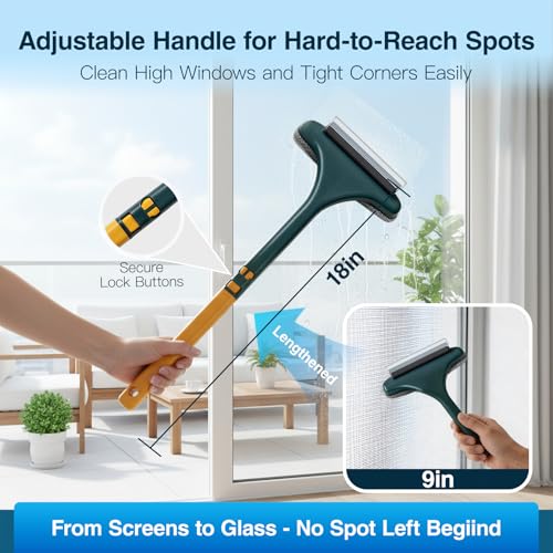 Window Mesh Screen Cleaner Brush 2 in 1 Double Sided Cleaning Tool Kit Outdoor Squeegee Washer for Glass Scrubber Multifunctional Wet & Dry Long Limpiador De Ventanas De Vidrio Scraper