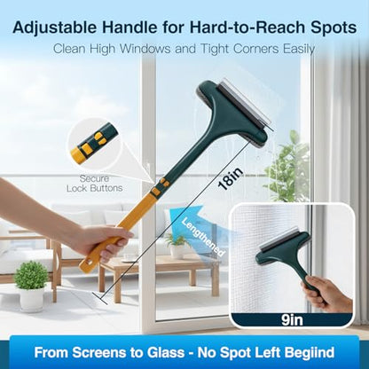 Window Mesh Screen Cleaner Brush 2 in 1 Double Sided Cleaning Tool Kit Outdoor Squeegee Washer for Glass Scrubber Multifunctional Wet & Dry Long Limpiador De Ventanas De Vidrio Scraper