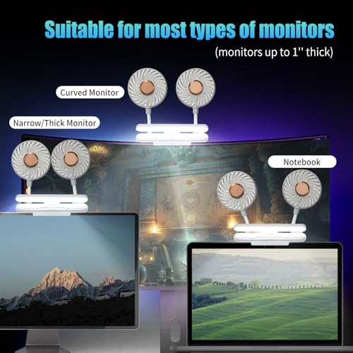 Monitor Fan with LED Lights, USB Desktop Fan with 2 Rotatable Heads, 3 Speeds Desk Fans Small Quiet with Sturdy Adjustable Clamp, Strong Wind Office Personal Cooling Fans for Laptop, Desktop. - color: Gray Fan with Lights