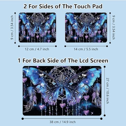Universal Laptop Skin Sticker with 2 Wrist Pad Skins, Waterproof Scratch Resistant Vinyl Laptop Cover Decal, Cut to Fit for 11–15.6 Inch MacBook HP Dell Lenovo, Heart Butterfly - color: Heart Butterfly