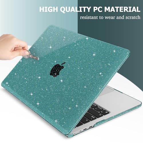 May Chen Case for MacBook Air 13/13.6-inch (M5/M4/M3/M2, 2022-2026 Models A3449 A3240 A3113 A2681), Lightweight | Closes Seamlessly | Ideal for Work Hard Shell Case, Dark Cyan Glitter - color: Dark Cyan Glitter