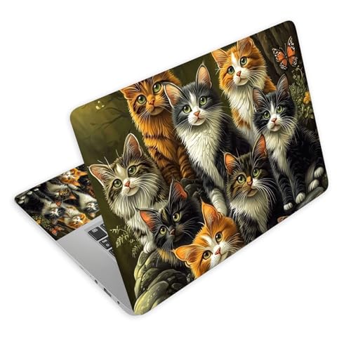 Universal Laptop Skin Decal, 3-Piece Vinyl Protector for 12 13 14 15.6" Notebook, Waterproof Anti-Scratch, Easy Trim & Bubble-Free Finish, Cute Cats - color: Cute Cats