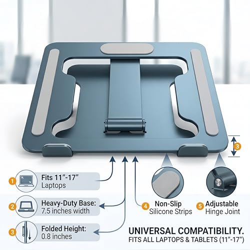 LRLKFX Laptop Stand Portable Foldable Aluminum Laptop Riser Height Adjustable Ergonomic Holder for Desk Compatible with MacBook Air Pro, Dell, HP, Lenovo & More 10-15.6" - Gray - color: Gray