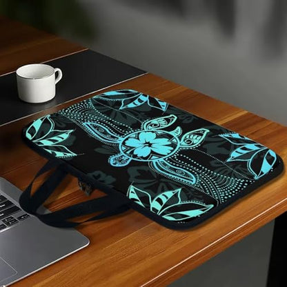 Hibiscus Flower Turtle Print Laptop Sleeve Case with Handle Computer Cover Compatible with 10-17 Inch Tablet for Women Men 360° Protective Carrying Bag Briefcase, 15inch - color: Hibiscus Flower Turtle, size: 15inch
