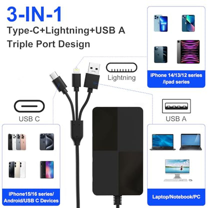 Memory Stick pro Duo Adapter Reader - 8 in 1 SD/TF/MS/CF/XD Card Reader with 3 USB 2.0 Ports for iPhone/Computer/USB-C Device, Built-in 3-in-1 Connector (Lightning, USB-C and USB-A), Plug & Play