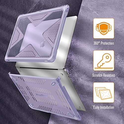 Fintie Case for MacBook Air 13 Inch A2337 (M1) / A2179 / A1932 (2018-2021 2022 Release) - Heavy Duty Hard Shell Cover with TPU Bumper for MacBook Air 13 Retina Display with Touch ID, Lilac - color: Lilac Purple