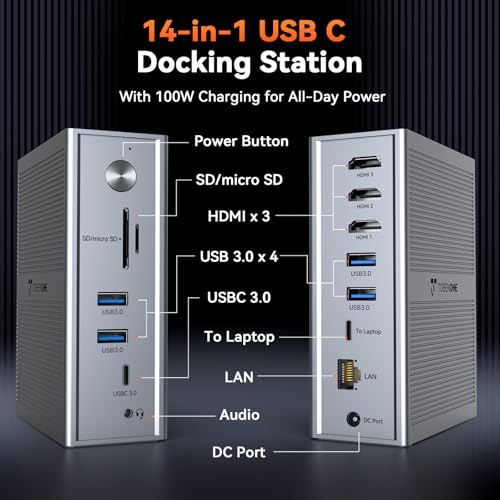 TobenONE USB C Laptop Docking Station 3 Monitors, Triple 4K DisplayLink | 120W Power Adapter, 3X HDMI, 5X USB, Gigabit Etherne, for MacBook M1-M5/Windows Owners,Professional Multitasking,Home Office