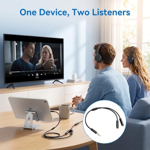 TRRS Headphone Splitter for 2 Headphones, 2PCS 3.5mm Audio Splitter | Nylon-Braided Extension Cable 1 in 2 out 3.5mm Trrs Splitters Male to Female Headset Splitters for Phone/Tablet/Laptop/PC/MP3