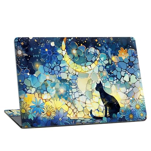 Universal Laptop Skin Sticker with 2 Wrist Pad Skins, Waterproof Scratch Resistant Vinyl Laptop Cover Decal, Cut to Fit for 11–15.6 Inch MacBook HP Dell Lenovo, Glass Cat Moon - color: Glass Cat Moon