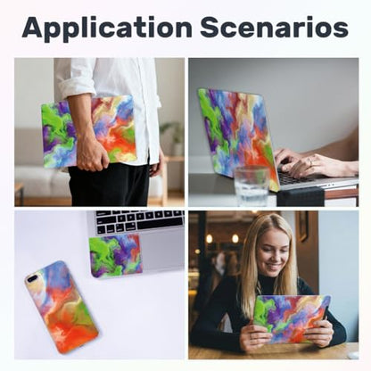 3Pcs Marble Watercolor Laptop Skin Sticker Colorful Universal Removable Vinyl Stickers Fits for 12.1 13 14 15.6 16 Inch Waterproof Notebook Decal Cover Gift - color: red and green