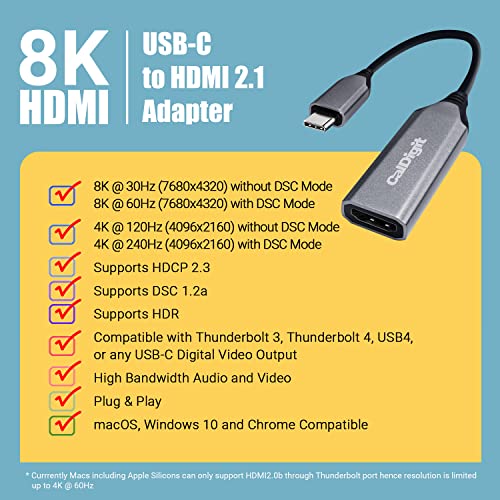 CalDigit USB-C to HDMI 2.1 8K Adapter Dongle - High Refresh Display, HDR, 10 bit, Compatible with Thunderbolt 3, 4, 5 / USB 3.1, USB4 for, 2016+ Apple MacBook Pro & Air (USB-C to HDMI 2.1 (8K)) - style: USB-C to HDMI 2.1 (8K)