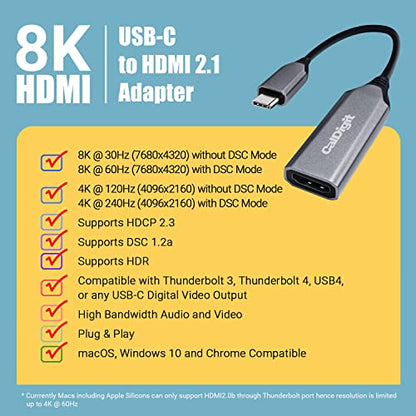 CalDigit USB-C to HDMI 2.1 8K Adapter Dongle - High Refresh Display, HDR, 10 bit, Compatible with Thunderbolt 3, 4, 5 / USB 3.1, USB4 for, 2016+ Apple MacBook Pro & Air (USB-C to HDMI 2.1 (8K)) - style: USB-C to HDMI 2.1 (8K)