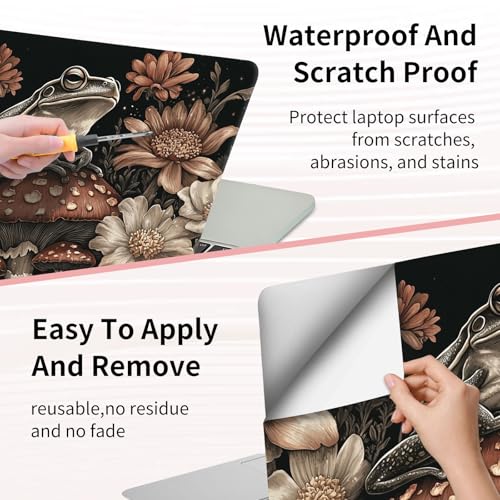 Laptop Skin Sticker 3-Piece Set,Frog On Mushrooms | Trim-to-fit 3-piece vinyl set with one 15 x 10.6 in lid skin and two palm-rest decals for many 12-15.6 in laptops - color: Frog On Mushrooms
