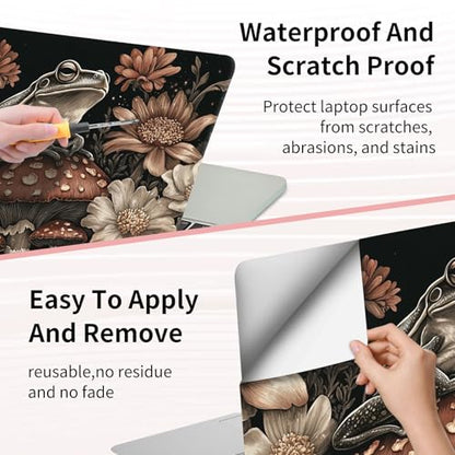 Laptop Skin Sticker 3-Piece Set,Frog On Mushrooms | Trim-to-fit 3-piece vinyl set with one 15 x 10.6 in lid skin and two palm-rest decals for many 12-15.6 in laptops - color: Frog On Mushrooms