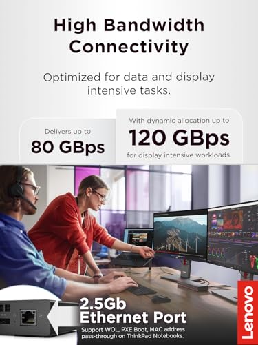 Lenovo ThinkPad Thunderbolt 5 Smart Dock 7500, 120Gbps Data Transfer, 180W Power Delivery, Multiple Display Support, 2.5Gbps Ethernet, Black