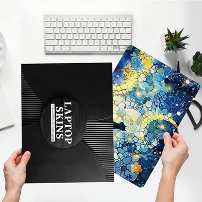 Universal Laptop Skin Sticker with 2 Wrist Pad Skins, Waterproof Scratch Resistant Vinyl Laptop Cover Decal, Cut to Fit for 11–15.6 Inch MacBook HP Dell Lenovo, Glass Cat Moon - color: Glass Cat Moon