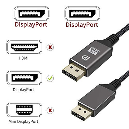 DisplayPort Cable 1.2 6.6ft, High Speed DisplayPort to DisplayPort Cable Nylon Braided, Supports 4K@60Hz and 2K@144Hz for Laptop PC Projector TV etc- Gaming Monitor Cable- Dark Grey