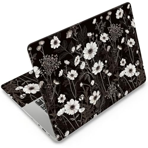 12.1-15.6 Inch Universal Reusable Laptop Skin Sticker Decal, Waterproof Removable Protector for Notebook Cover, Scratch-Resistant Vinyl Cuttable Full Wrap Sticker, Black and White Daisy Wildflower - color: Black And White Daisy Wildflower