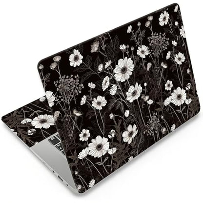 12.1-15.6 Inch Universal Reusable Laptop Skin Sticker Decal, Waterproof Removable Protector for Notebook Cover, Scratch-Resistant Vinyl Cuttable Full Wrap Sticker, Black and White Daisy Wildflower - color: Black And White Daisy Wildflower