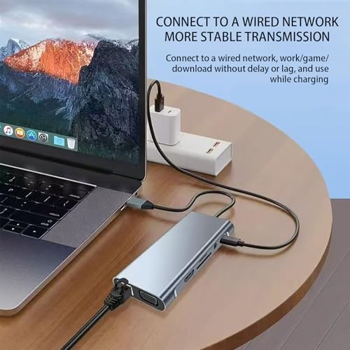 xingbaichen11-in-1 USB C Hub & Adapter - 4K, Type C PD, USB 3.0, RJ45 Ethernet, SD/TF Card Reader, 3.5mm AUX - Versatile Docking Station for MacBook Pro/Air & Other Type C Laptops (11in1)