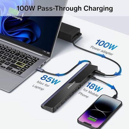 USB C Laptop Docking Station with 100W Power Adapter, iVANKY 12-in-1 85W PD Dock, Dual 4K HDMI Display Thunderbolt 3/4 Dock for Dell, HP, Lenovo, Asus,Surface, etc, USB 3.0， Ethernet, 2HDMI, SD/TF