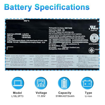 L18L3P73 L18M3P74 L18C3P72 L18M3P73 Replacement Battery for Lenovo ThinkPad T14 Gen1/Gen2, ThinkPad T490/T495/P43S/P14s Series 02DL007 SB10K97646 51Wh 11.55V 4372mAh - size: 11.81*4.33*1.18inch L18L3P73