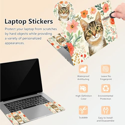 Laptop Skin Sticker Decal 15.6 Inch,12 13 13.3 14 15 15.6 in Laptop Netbook Skins for Notebook,Art Decal Removable Waterproof Scratch Resistant,Universal Vinyl Cover,Floral Cute Cat - color: Floral Cute Cat