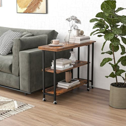 Giantex 360° Free Rotating Sofa Side Table, Mobile L-Shaped Laptop Desk with Sturdy Metal Frame, 6 Universal Casters, Movable Couch Snack Table with 2-Tier Storage Shelf for Home (Rustic Brown) - color: Rustic Brown