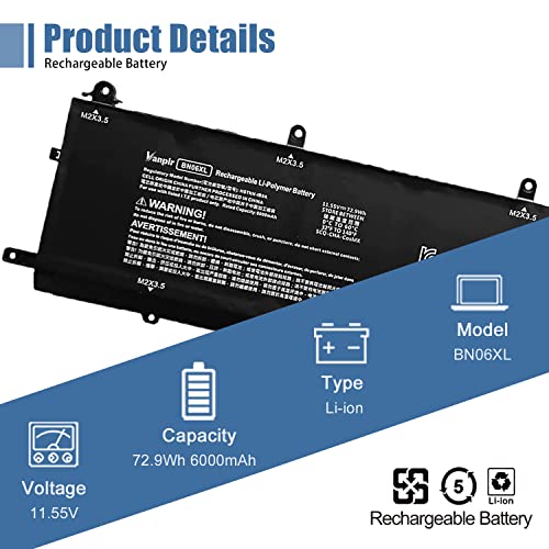 BN06XL Laptop Battery Replacement for HP Spectre X360 15 15-EB 15-EB0000NS 15-EB0005UR 15-EB1043DX Convertible 15-EB0005NI 15-EB0002NN Series HSTNN-IB9A BN06072XL L68235-1C1 L68299-005 - size: 11.18*2.95*0.31 inch BN06XL