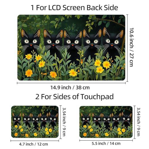 Universal Laptop Skin Sticker Decal, 12"-15.6" Aesthetic Vinyl Wrap, Black Cats Garden Waterproof Notebook Cover Art Protector for MacBook HP Dell Lenovo, Fits 13" 14" 15" 15.6" - color: Black Cats Garden