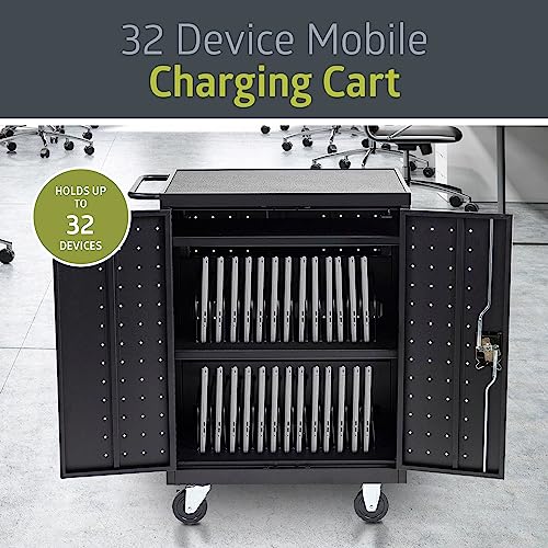 Pearington 32 Device Mobile Charging and Storage Cart for iPads, Chromebooks and Laptop Computers, Up to 13-inch Screen Size, Surge Protection, Front & Back Access Locking Cabinet - size: No Cord Management