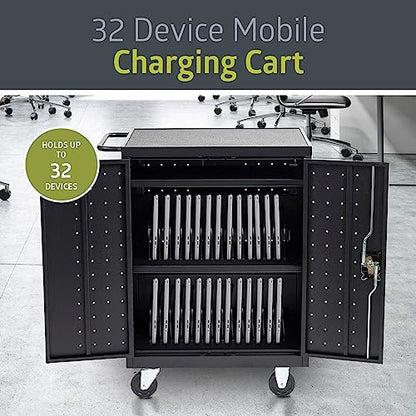 Pearington 32 Device Mobile Charging and Storage Cart for iPads, Chromebooks and Laptop Computers, Up to 13-inch Screen Size, Surge Protection, Front & Back Access Locking Cabinet - size: No Cord Management