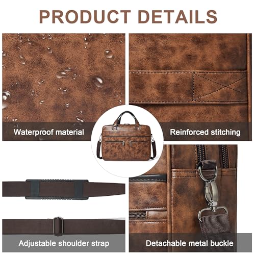 Shrrie Leather Messenger Bag for Men&Women 16 inch Laptop Bag,Water-Resistant Retro Leather Briefcase for Men Business,Work - color: Brown