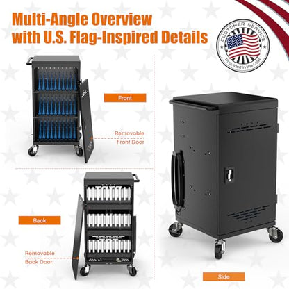 30 Device Charging Cart for Chromebooks, iPads & Laptops Up to 14" - Lockable Charging Station with Cable Management, 30-Outlet Power Strip, Circuit Breaker & Casters for Classrooms - size: 30 Tablet/Chromebook