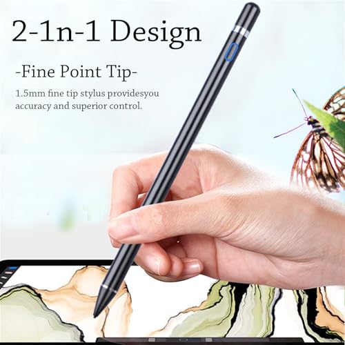 Stylus Pens Compatible for iOS&Android Touch Screens, iPad Pencil with Dual Touch Function, Fine Point Rechargeable Stylus Pen for iPad/Android/iPhone/Cellphone/Tablet Pen/Nintendo Switch 2 - Black - color: Black Pen with Two Cap