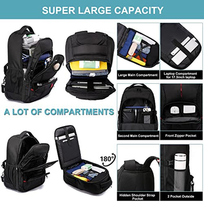 Rolling Backpack, Large Backpack with Wheels for Men Women Adults, 17inch Waterproof Wheeled Travel Laptop Backpack Carry on Luggage Bag Trolley Suitcase Business College School Computer Bookbag,Black - color: Black, size: 17 Inch